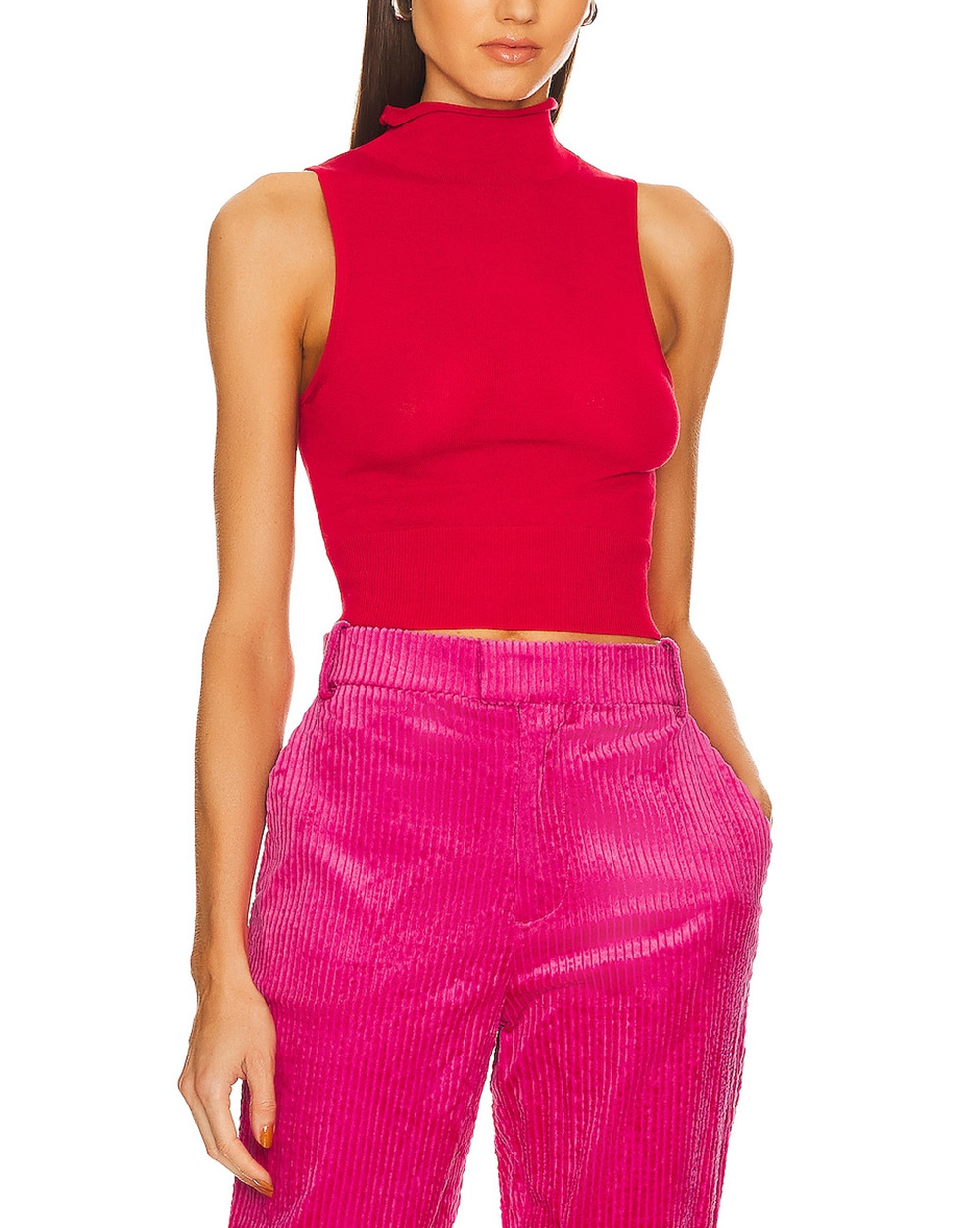 L'Academie Sheer Bright Red Eldon Turtleneck Top Size M